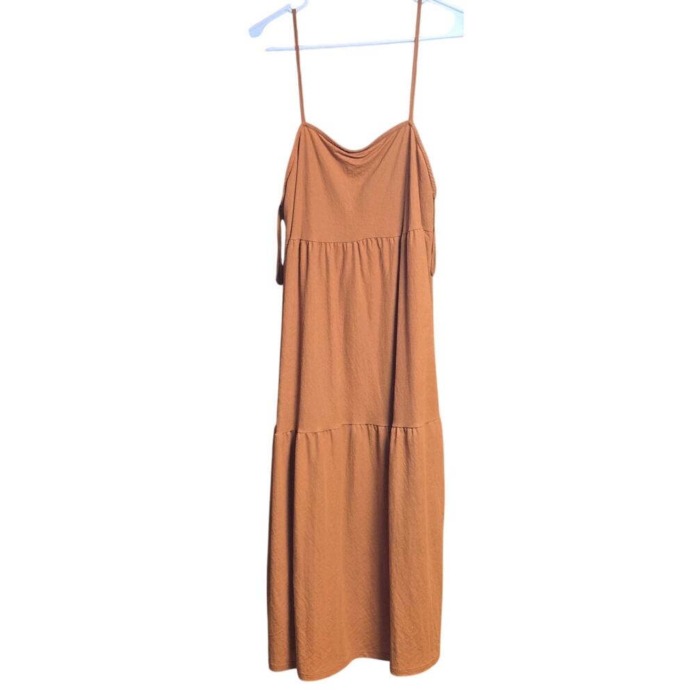 Zara Women's Midi Dress Size L Spaghetti Strap Tiered Rust Orange NWT